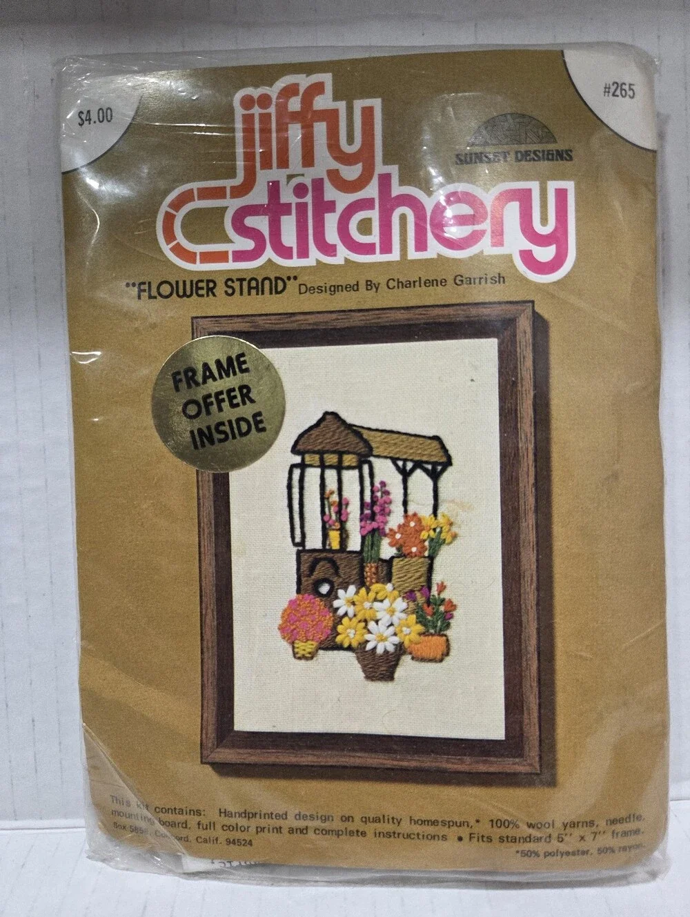 Vintage Jiffy Stitchery Flower Stand #265 Embroidery Kit